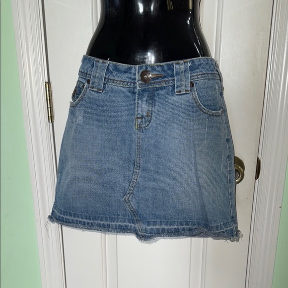 Moto U.K. Design Blue Distressed Denim Mini Skirt Y2K Vintage Style Chic Size 31 - Picture 1 of 10